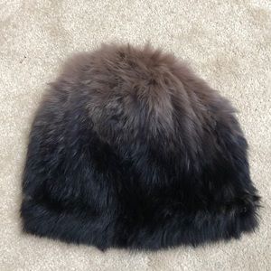100% rabbit fur ombré black and brown beanie